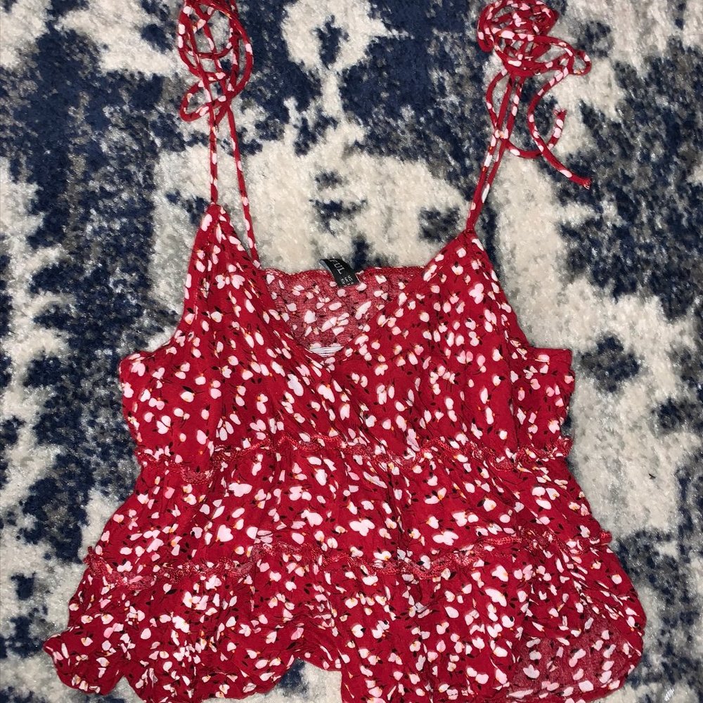 Tie Strap Peplum Cami Top Ditzy Pattern